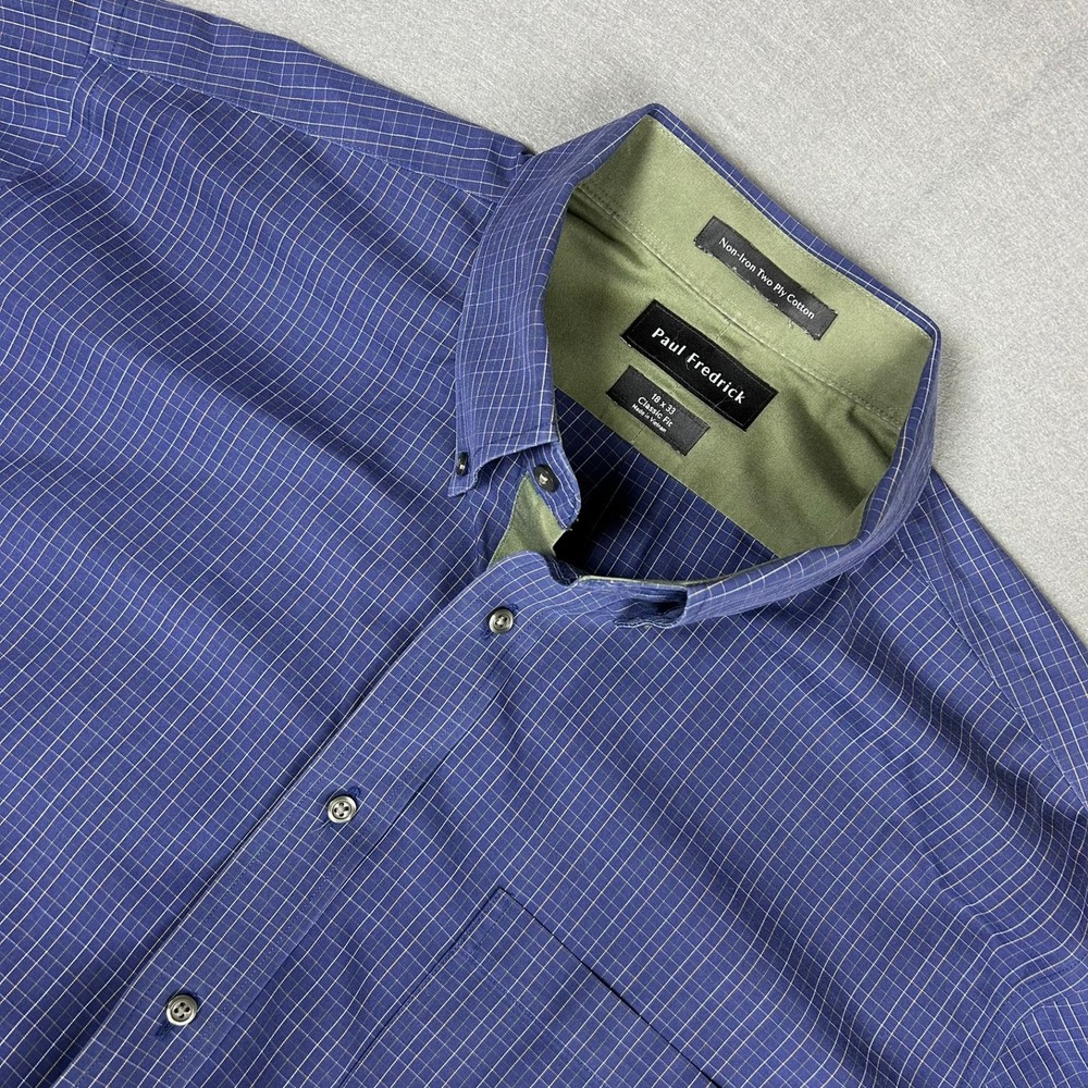 Paul Fredrick Button Down Shirt Classic Fit Non-Iron Mens 18 x 33 Blue